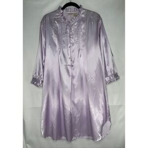 Intimate Moods Lavender Satin Nightgown Floral Embroidered Ruffle Sleepwear 2X
